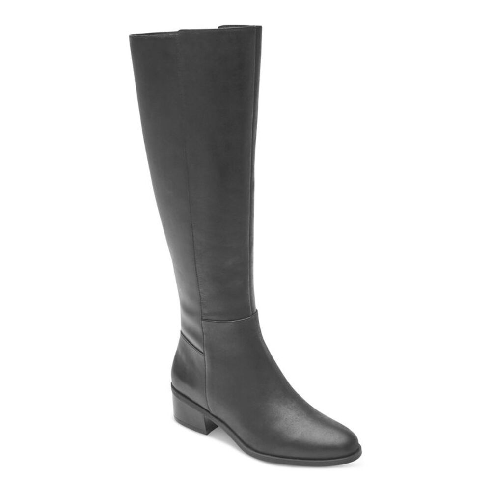 NWT ROCKPORT Womens Black Evalyn Round Toe Block Heel Leather Riding Boot 6.5 M